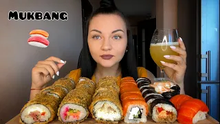 МОЯ ПЕРВАЯ ЛЮБОВЬ ❣️/ МУКБАНГ/ РОЛЛЫ / ОГРОМНЫЕ ТЕМПУРА/ гунканы/ mukbang sushi gunkans/ eating