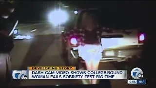Dash-cam video shows college bound woman failing sobriety test big time