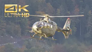 (4K) Eurocopter TH05 EC-635 Swiss Air Force departure and arrival at Meiringen Air Base LSMM