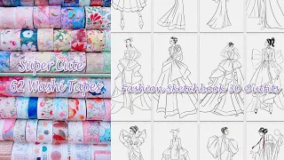 Unboxing Fashion Outfits Sketchbook And Super Cute 62 Washi Tapes || Thanks to "The Washi Tape Shop"