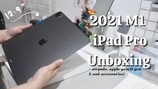 12.9” M1 iPad Pro 2021 Unboxing! 📦 + apple pencil, airpods and accessories | Jessica Aicka