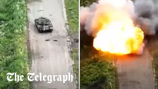 Russian troops drive tank into their own mine in Bakhmut