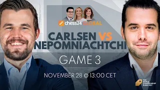 Carlsen - Nepomniachtchi | Game 3 | World Chess Championship | Howell, Houska, Snare