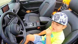 Ride on Audi A3 Cabrio with Papa | Driving to Ferrari Land | Family Fun Playtime