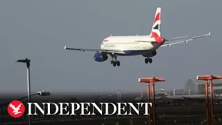 Watch again: Planes try to land at Heathrow as Storm Eunice chaos hits UK