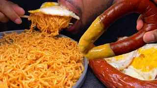 ASMR ⚠️EXTREMELY MESSY EATING SPICY INDOMIE NOODLES KIELBASA SAUCE EGGS CHEESE SAUCE MUKBANG
