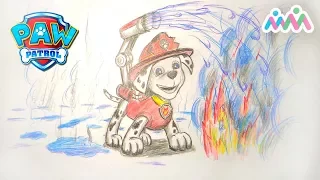 Щенячий патруль, рисуем Маршала, обучающее видео. Paw patrol, Marshall draw, how-to videos.