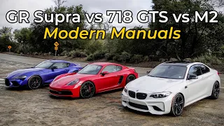 Toyota GR Supra Manual vs Porsche 718 Cayman GTS Manual vs BMW M2 Manual - Head to Head Review!