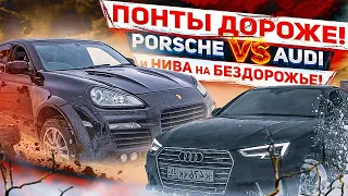 ПОНТЫ ДОРОЖЕ! PORSCHE против AUDI и НИВА на БЕЗДОРОЖЬЕ!