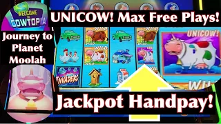 Unicow Captured!  Max Free Plays Won!  Jackpot Handpay on Journey to Planet Moolah!