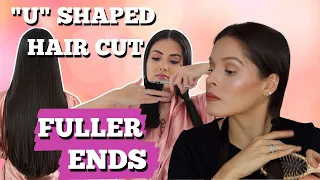 DIY NO LAYERS Haircut for Fine Thin Hair | DIY U Shapped Haircut tutorial for Thicker  Looking Ends