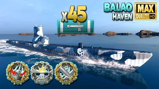 Submarine Balao: Huge 45 torpedo hits on map Haven - World of Warships