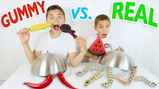 GUMMY FOOD VS REAL FOOD CHALLENGE - Kids Eat Real Worms - Super Gross Food !