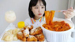 Yupgi Rose tteokbokki Real sound Mukbang _ Soft cream! 🔥 Honey butter chicken eating show :D