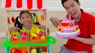 Wendy Pretend Play con comiditas de juguetes de frutas, verduras y pastel de cumpleaños