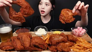 SUB)Crazy Crispy Chicken Legs and Giant Fried Chicken Skin Mukbang Asmr