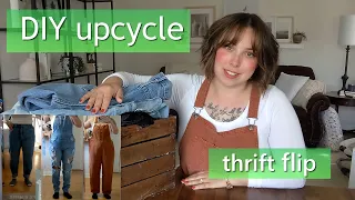 DIY clothing upcycle | THRIFT FLIP | overall overhaul *how to make oversized pants fit perfectly*