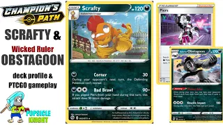 SCRAFTY & "Wicked Ruler" OBSTAGOON deck profile & PTCGO gameplay (Pokemon TCG Champion's Path)