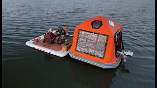 SPOOKY CAMP IN THE MIDDLE OF A FOGGY LAKE