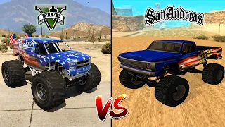 GTA 5 MONSTER TRUCK VS GTA SAN ANDREAS MONSTER TRUCK - WHICH IS BEST?