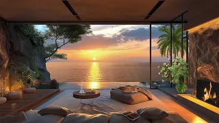 Sunset and Ocean Waves on Tropical Beach | Calm Fireplace Sound & Nature Beach Waves for Meditation