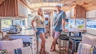 Family's Beautiful Bus Tiny Home - Clever & Functional Design