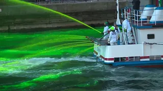 Chicago River dyed green for St. Patrick's Day 2019