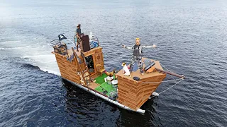 DAY 1 of 7 Waterworld Survival Challenge Season 2 The Pirate Ship Pontoon