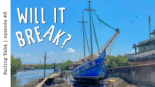 Lifting our wrecked schooner for the FIRST TIME in her life — Sailing Yabá #3