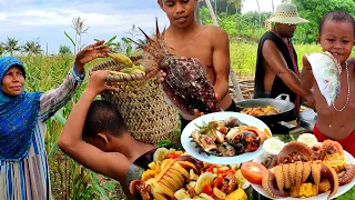 Kehidupan Kebun Pinggir Laut makan mewah gratis dari hasil Alam & Berburu Gurita, Cumi, Ikan, kerang