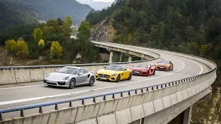 Audi R8 V10 Plus vs Porsche 911 Turbo S vs Mercedes AMG GT vs Nissan GT-R