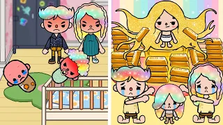 Rainbow Hair Family Hate Me Because I Have Gold Hair |  Toca Life Story | Toca Boca