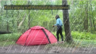 Rainy camping using tent shelter || wild camping with Prolonged thunderstorm [TentCamping]