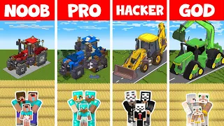 Minecraft NOOB vs PRO vs HACKER vs GOD - FAMILY TRACTOR VEHICLE HOUSE BUILD CHALLENGE