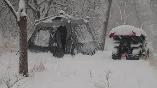 OVERNIGHT SNOWSTORM CAMP A WET MESS INSIDE WITH ME BUDS IN URBAN WOODS