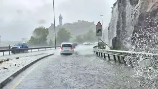 Driving in Crazy Rain in Kristiansand, Norway - Flooded Roads and Heavy Rain during Rush Hour (4K)