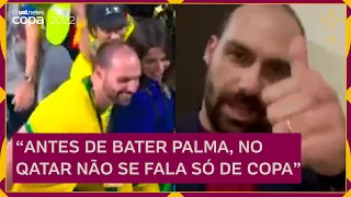 EDUARDO BOLSONARO posta VÍDEO para JUSTIFICAR ida a jogo: ’No Qatar não fala só de Copa do Mundo’