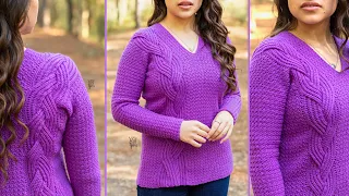 Intertwine Pullover - Free Crochet Sweater Pattern with Braided Faux Cable | Yay For Yarn