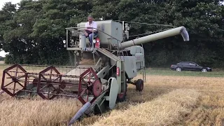 Old Claas combine cutting barley in 2018