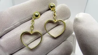 EliteGold - авторские серьги на цепочки в виде сердечек 750 проба в лимонном цвете
