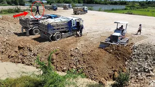 Last Episode Project Filling Big Lake by Amazing Bulldozer Komatsu with Many Teams Dump truck 5Ton
