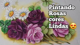 Pintando Rosas  passo a passo, simple e fácil😍 (Daiane Alves ) Arte no tecido ❤😍