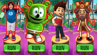 Tag with Ryan vs Gummy Bear Runner vs Subway Surfers World Tour Subway City vs PAW Patrol Ryder Run