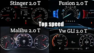 Chevy Malibu Vs Ford fusion Vs Jetta GLI Vs Kia Stinger acceleration battle | 0-200 kmph | 1/4 mile