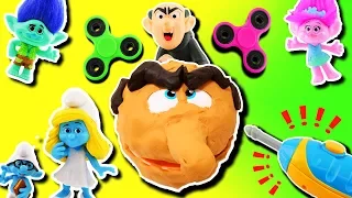 Smurfs & Trolls Fidget Spinner Game Play-Doh Drill N Fill Gargamel! Smurfette, Poppy, Branch & Slime