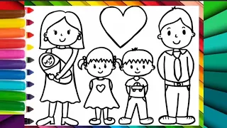 Family Drawing, Painting and Coloring for Kids & Toddlers| easy cute family step by step drawing