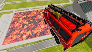 Cars vs Lava Pools Monster Truck, School Bus, Lego Cars #68 – BeamNG.Drive | BeamNG-Destruction