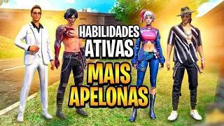 CADÊ A FÍSICA GARENA!  PERSONAGENS COM HABILIDADES ATIVAS MAIS APELÕES NO FREE FIRE !