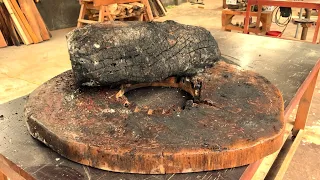 Machining A Piece Of Wood With Strange Holes - Creates A Quite Unique Table With A Quite Sturdy Base