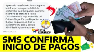 SMS confirma pagos Renta Ciudadana - Bancarizados, Giro, Banco Agrario, SuperGIROS